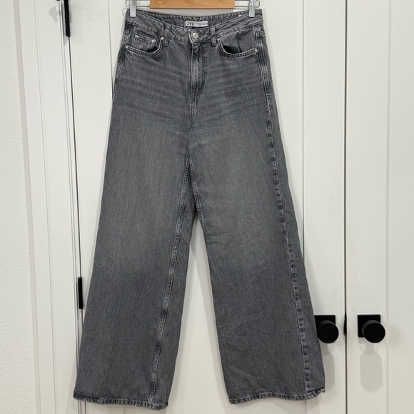 Zara Wide Leg Jeans Washed Gray High Rise Size 4 Baggy Cotton Grunge Edgy Trendy - Picture 3 of 10